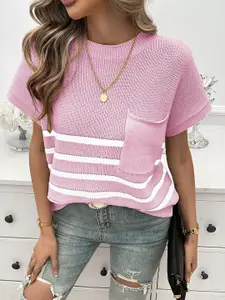 StyleCast Women Horizontal Striped Round Neck Top
