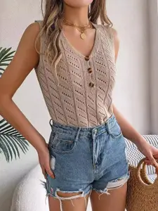 StyleCast x Revolte V-Neck Striped Crochet Top