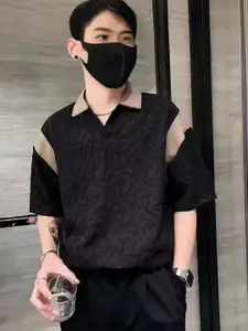 StyleCast Men Self Design Polo Collar Oversized T-shirt