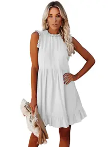 StyleCast White High Neck Cotton Fit & Flare Dress