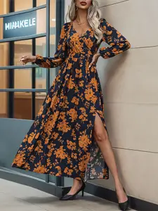 StyleCast x Revolte Floral Printed Bishop Sleeve A-Line Midi Dress