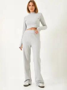 BIANCO LUCCI Pure Cotton High Neck Crop Top & Trousers Co-Ord Set