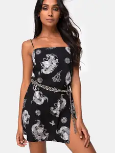 StyleCast Black Graphic Printed A-Line Mini Dress