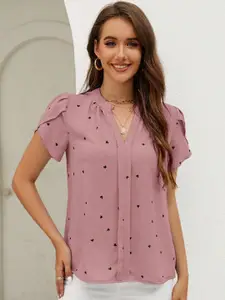 StyleCast Graphic Printed Mandarin Collar Top