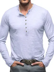 StyleCast x Revolte Men Solid Henley Neck T-shirt