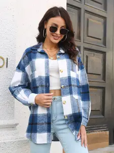 StyleCast Women Blue & White Others Checked Casual Shirt