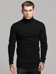 StyleCast x Revolte Men Ribbed Self Design Turtle Neck Pullover Sweater