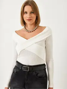 BIANCO LUCCI Women Solid Full Sleeves Cotton Top