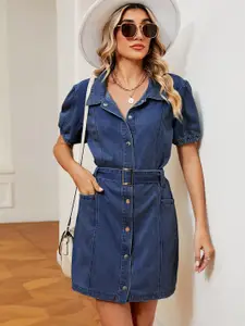 StyleCast Solid Denim Shirt Mini Dress