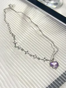 FIMBUL Heart & Star Charm Stone-Studded Stainless Steel Layered Necklace
