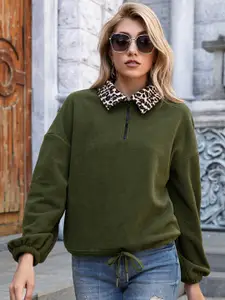 StyleCast Women Olive Green Long Sleeves Sweatshirt