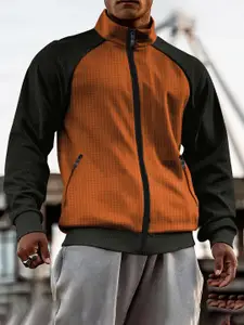 StyleCast x Revolte Men Mock Collar Colourblocked Casual Bomber Jacket