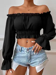 StyleCast Women Off-Shoulder Bell Sleeve Bardot Crop Top