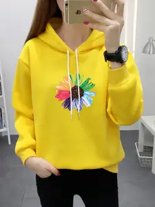 StyleCast x Revolte Women Floral Printed Cotton Hooded Sweatshirt