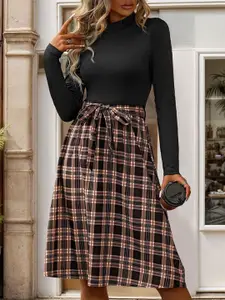 StyleCast x Revolte Women Checked Fit and Flare Dress