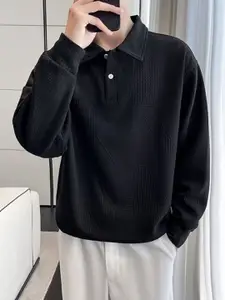 StyleCast x Revolte Men Self Design Shirt Collar Sweatshirt