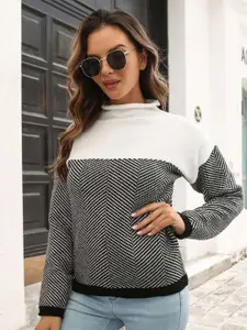 StyleCast Women White & Black Colourblocked Pullover