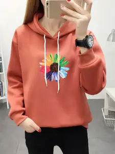 StyleCast x Revolte Women Floral Printed Hooded Cotton Sweatshirt