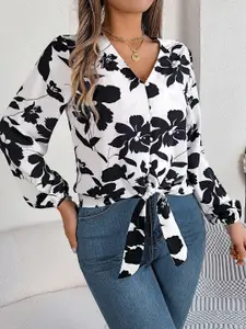 StyleCast x Revolte Women Floral V-Neck Shirt Collar Top