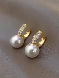 SUBHAGALANKAR Gold-Plated Zircon Studded Circular Drop Earrings