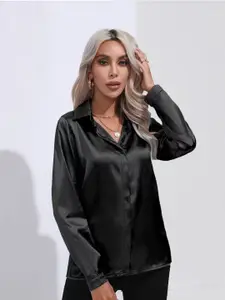 StyleCast Women Solid Satin Opaque Casual Shirt