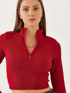 BIANCO LUCCI Shirt Collar Fitted Crop Top