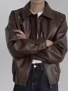 StyleCast Men Spread Collar Solid Casual Leather Jacket