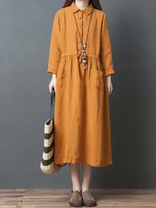 StyleCast x Revolte Women Linen Solid Fit and Flare Midi Dress