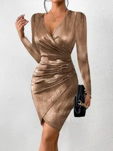 StyleCast Brown V-Neck Long Sleeves Bodycon Dress