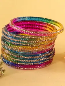LAVAZZA Set Of 6 Fancy Glass Crystals Studded Bangles