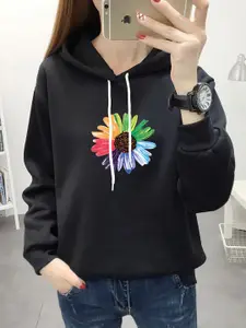 StyleCast x Revolte Women Floral Printed Cotton Hooded Sweatshirt