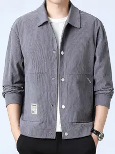 StyleCast x Revolte Grey Solid Windcheater Tailored Jacket with Spread Collar