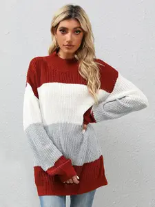 StyleCast Grey & Brown Colourblocked Longline Pullover