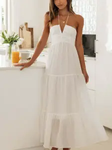 StyleCast White Women Shoulder Straps Tiered Chiffon Maxi Dress