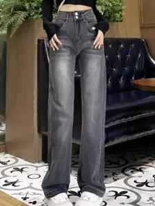 StyleCast Women Flared High-Rise Heavy Fade Denim Jeans