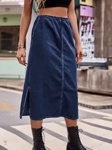 StyleCast Washed Denim Midi A-Line Skirt