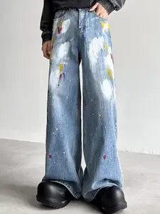 StyleCast x Revolte Men Wide Leg Light Fade Jeans