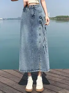StyleCast x Revolte Women Denim A-Line Midi Skirts