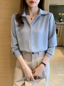StyleCast Women Spread Collar Solid Casual Shirt