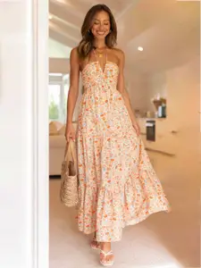 StyleCast White Floral Printed Halter Neck Maxi Dress