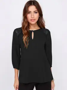 StyleCast Women Puff Sleeves Keyhole Neck Top