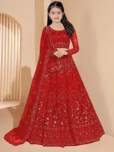 BAESD Girls Embroidered Semi-Stitched Lehenga & Unstitched Blouse With Dupatta