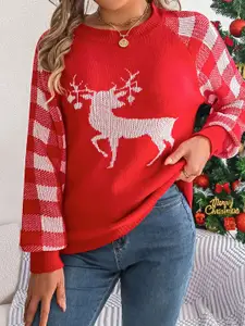 StyleCast x Revolte Women Ribbed Self Design Round Neck Pullover Sweater