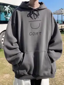 StyleCast x Revolte Men Typography Printed Hood Pullover Sweatshirt