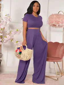 The Roadster Lifestyle Co Round Neck Crop Top With High Rise Palazzos Co-Ords