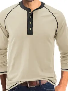 StyleCast x Revolte Men Solid Henley Neck Cotton T-shirt