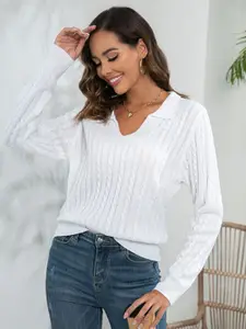 StyleCast White Cable Knit Acrylic Pullover Sweater