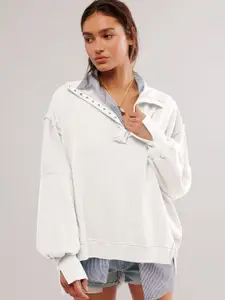 StyleCast Women Solid Shirt Collar Sweatshirt