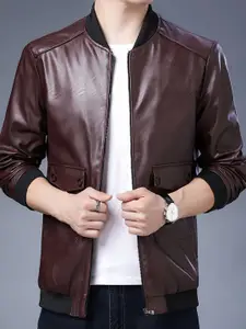 StyleCast x Revolte Men Stand Collar Solid Casual Leather Jacket