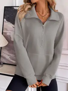 StyleCast x Revolte Women Solid Shirt Collar Pullover Sweatshirt